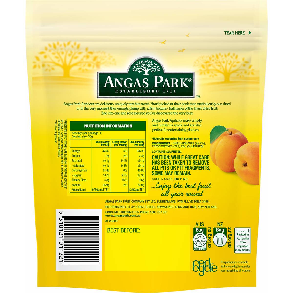 Angas Park Dried Apricots 200g Woolworths