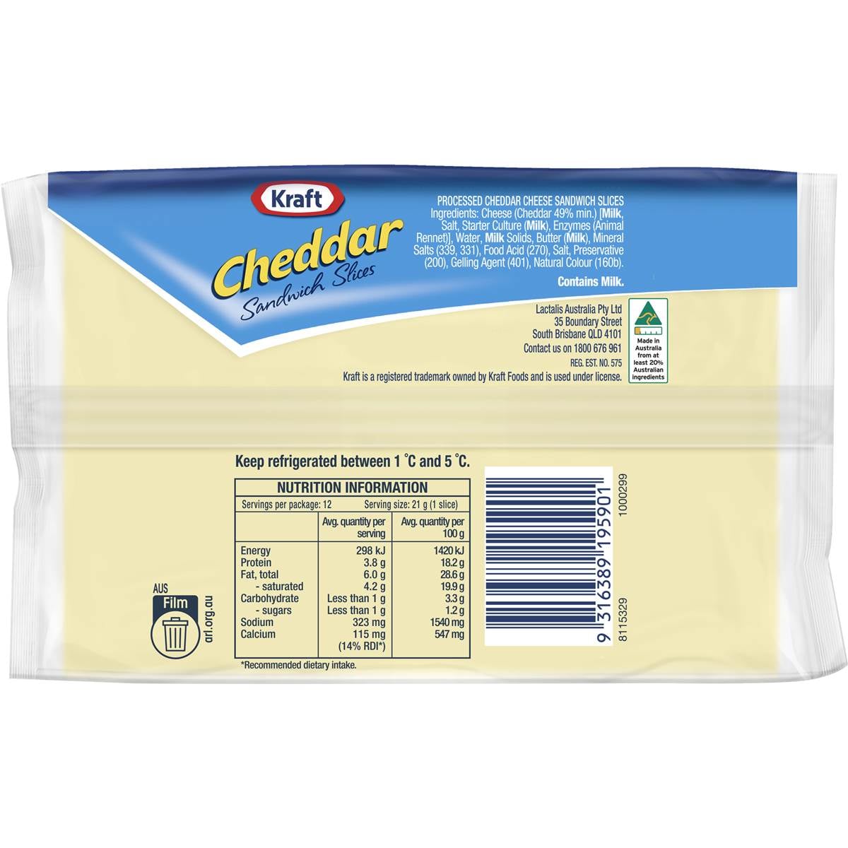 Kraft Dairylea Cheddar Sandwich Slices 12pk 250g Woolworths