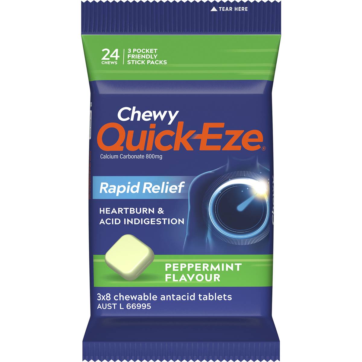 Quick-eze Heartburn & Indigestion Relief Chewy Peppermint 24 Pack ...