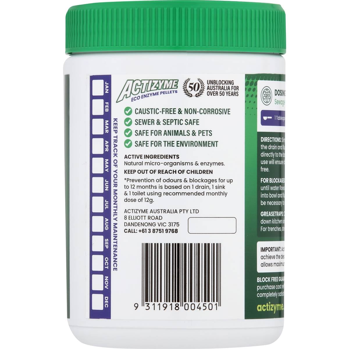 Actizyme Drain Cleaner Safe Pellet Natural 450g Woolworths