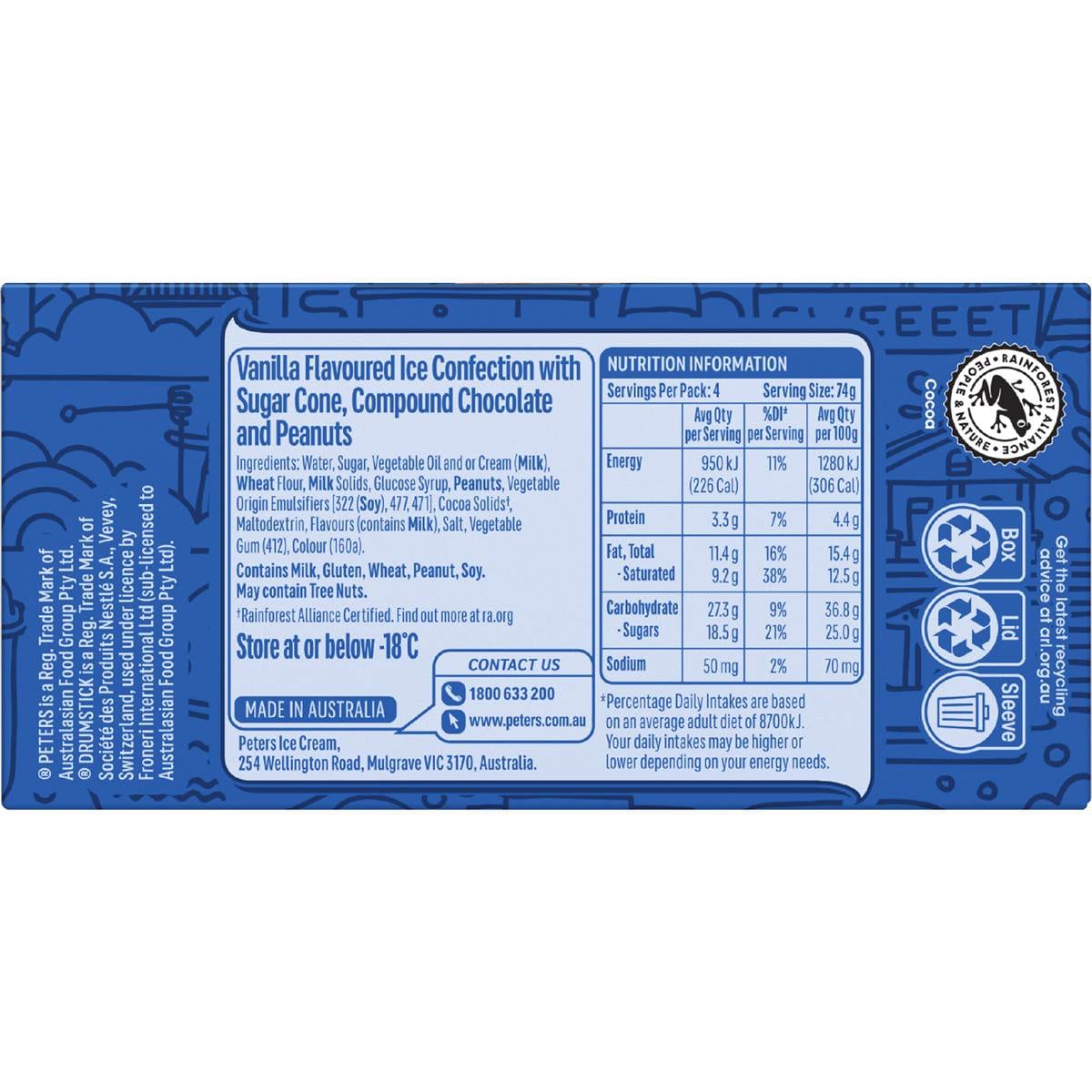 Peters Drumstick Ice Cream Vanilla 4 Pack Woolworths