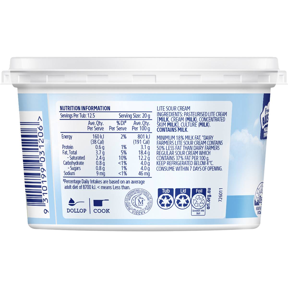 Dairy Farmers Light Sour Cream 250g | Woolworths