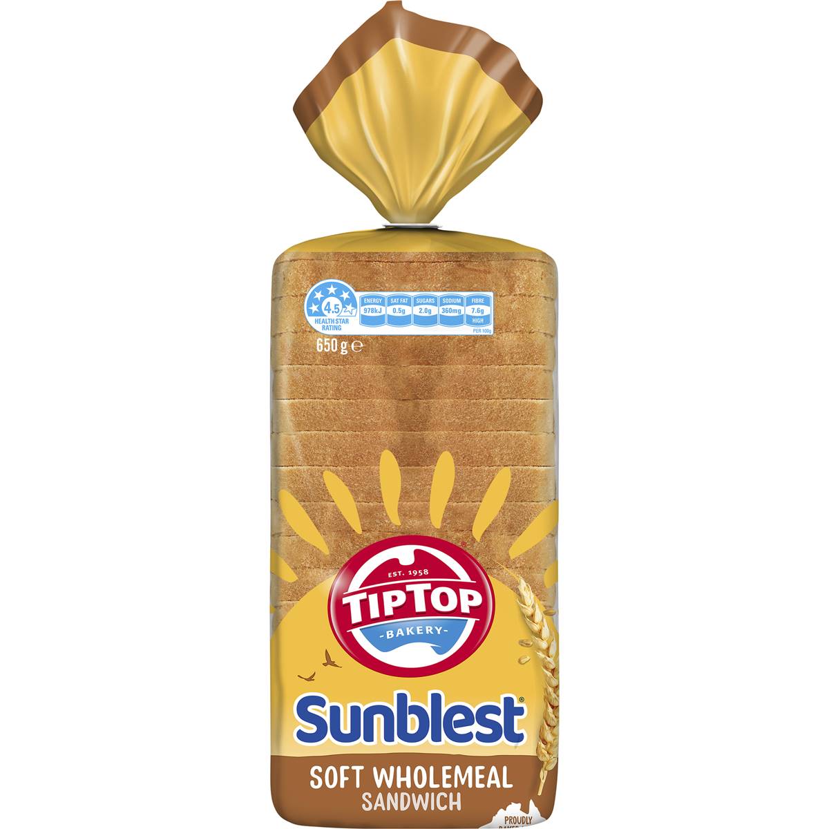 Tip Top Bakery Sunblest Soft Wholemeal Sandwich Slice Bread Loaf 650g ...