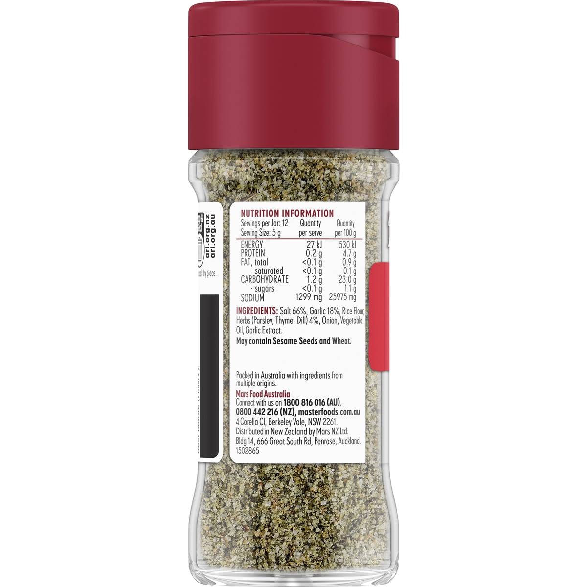 Masterfoods Garlic & Herb Salt Seasoning 62g Woolworths