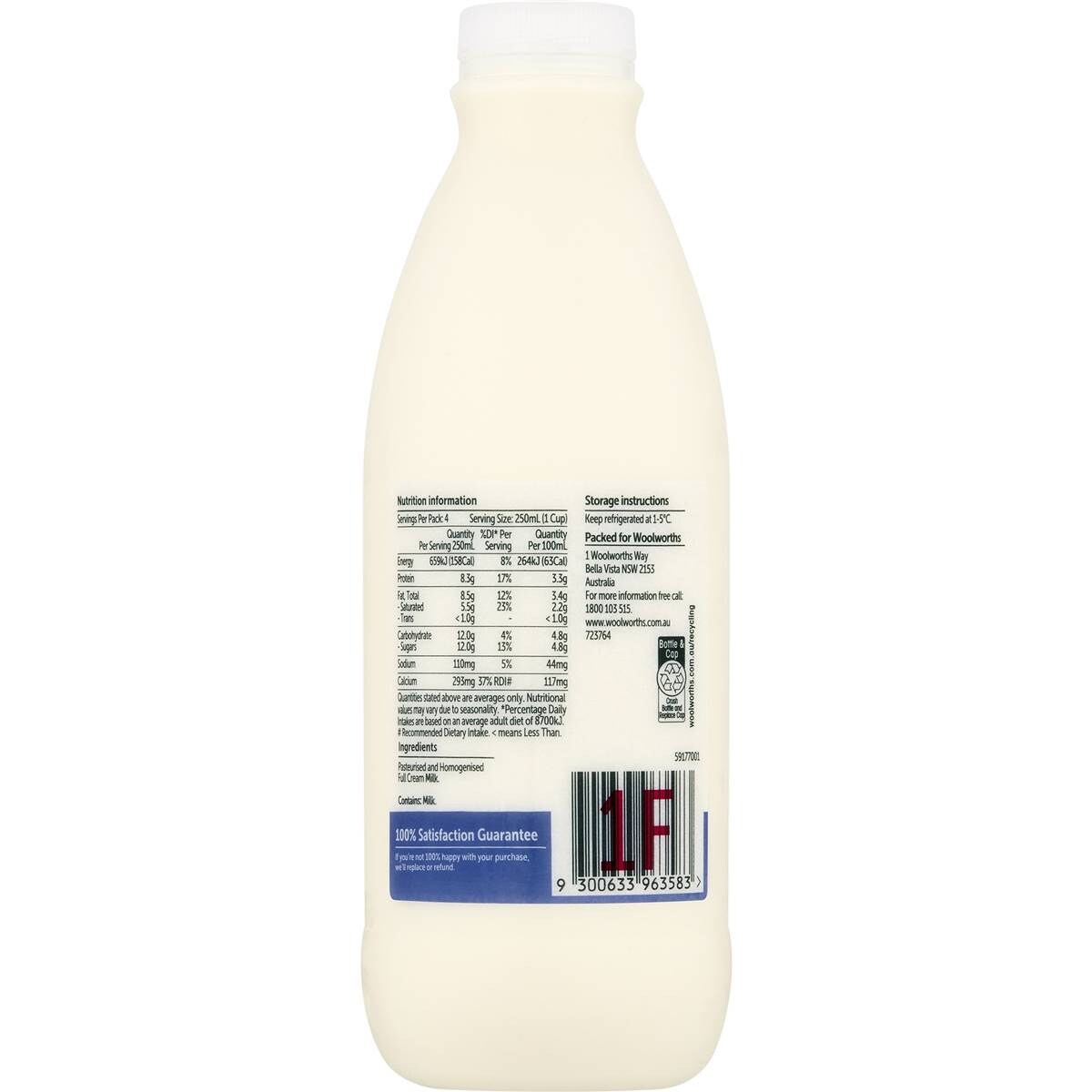 Woolworths Full Cream Milk 1l Woolworths