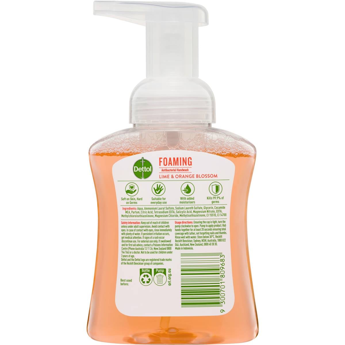 Dettol Antibacterial Foam Hand Wash Pump Lime And Orange Blossom 250ml