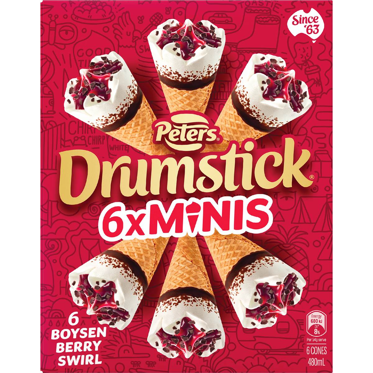 Peters Drumstick Mini Boysen Berry Swirl 6 Pack | Woolworths
