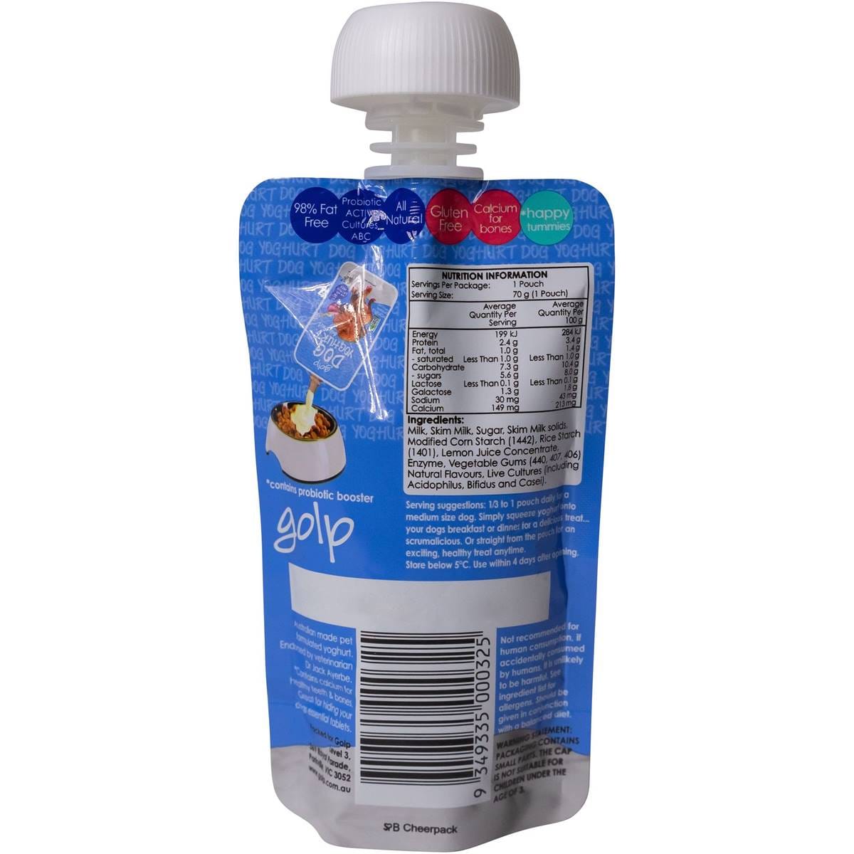 Golp Dog Yoghurt Vanilla Lactose Free 70g Woolworths