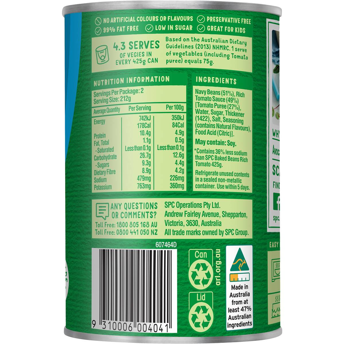 Spc Baked Beans Rich Tomato Salt Reduced 425g Woolworths