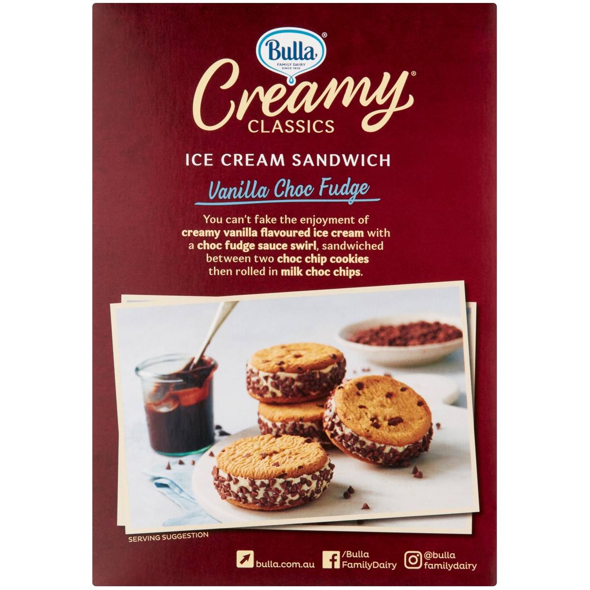 Bulla Creamy Classics Ice Cream Sandwich Vanilla Choc Fudge 4 Pack Woolworths 0275