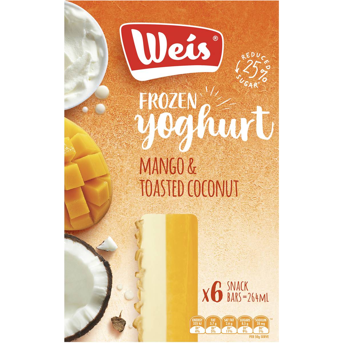 Weis Mango & Toasted Coconut Frozen Yoghurt Bar 6 Pack Woolworths