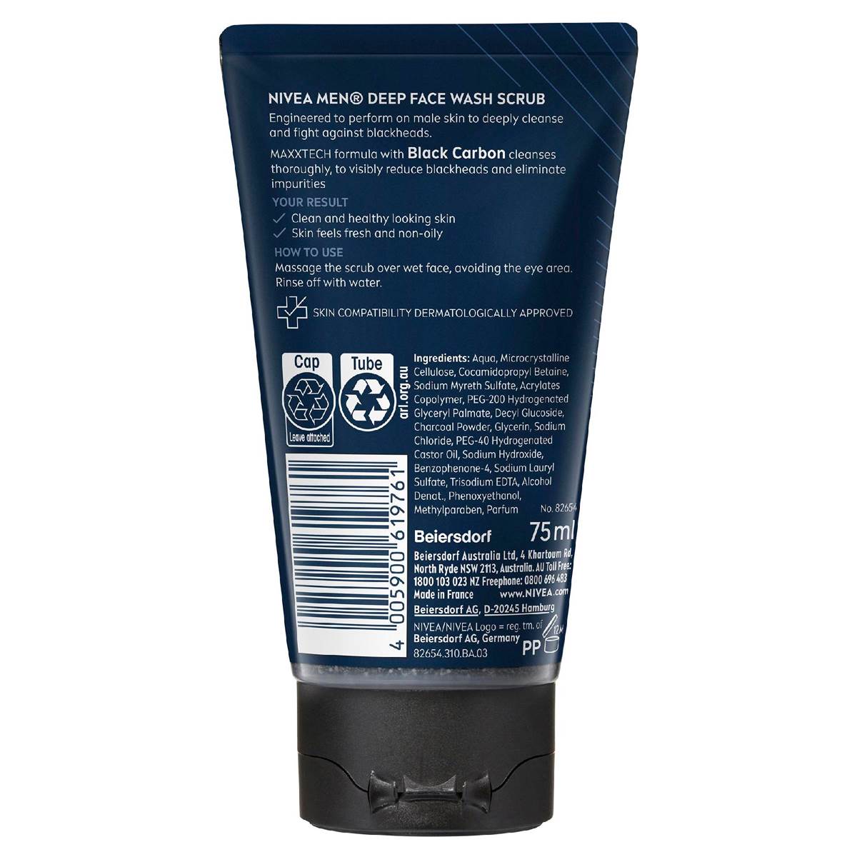 Nivea Men Deep Anti Blackhead Face Scrub With Charcoal 75ml Woolworths