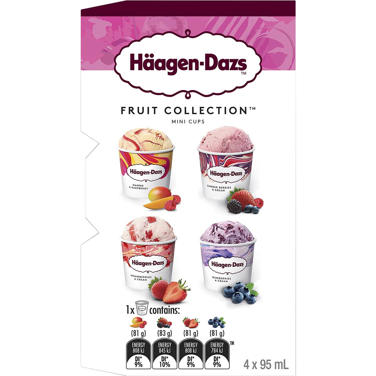 Haagendazs Fruit Collection Ice Cream Little Cups 4x95ml Woolworths