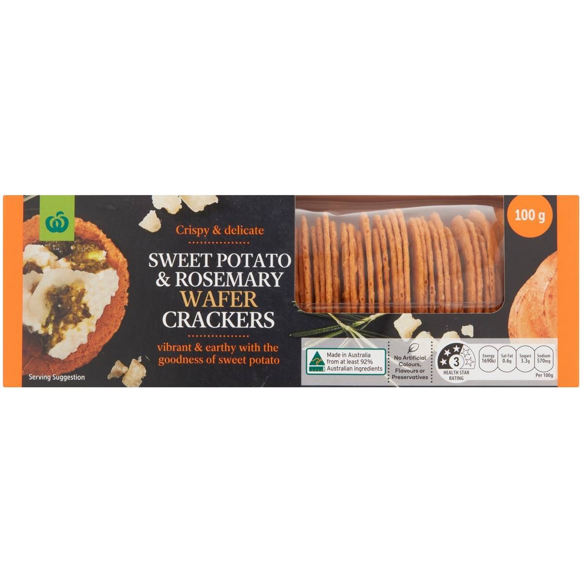 Woolworths Sweet Potato & Rosemary Wafer Crackers 100g Woolworths
