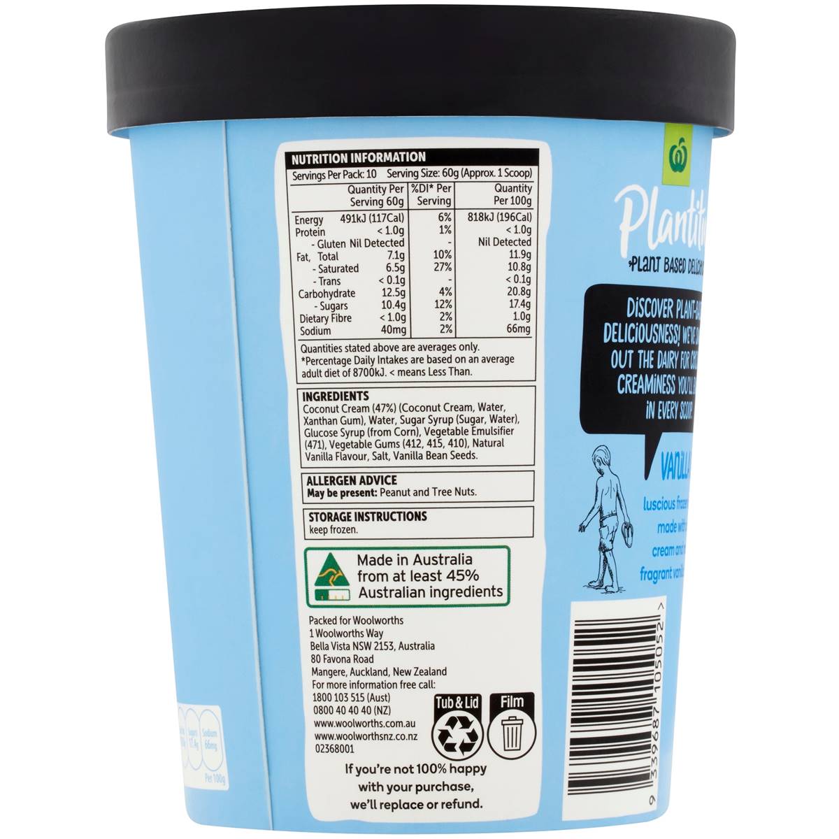 Woolworths Plantitude Frozen Dessert Vanilla 1l Woolworths