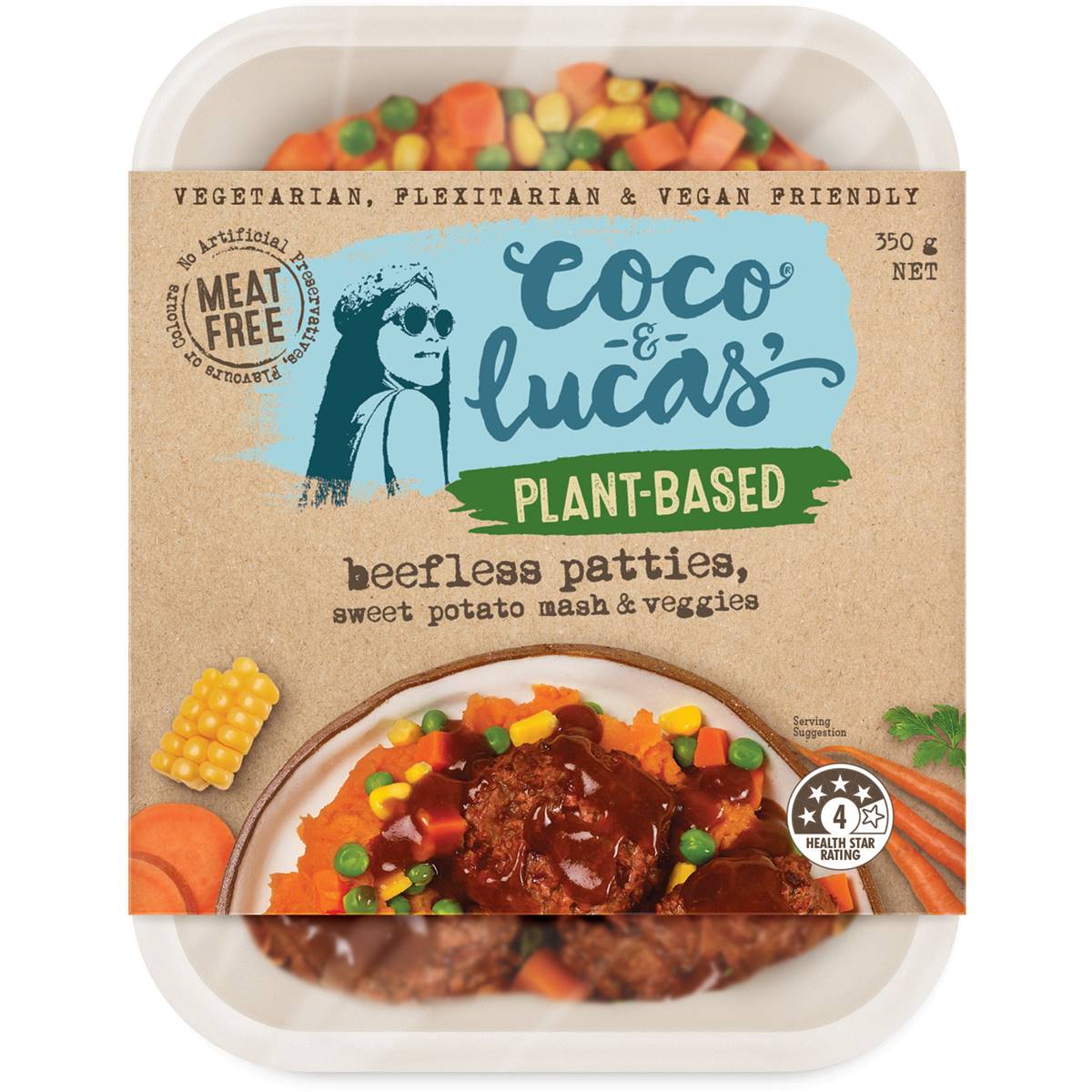 Coco & Lucas' Beefless Patties Sweet Potato Mash & Veggies