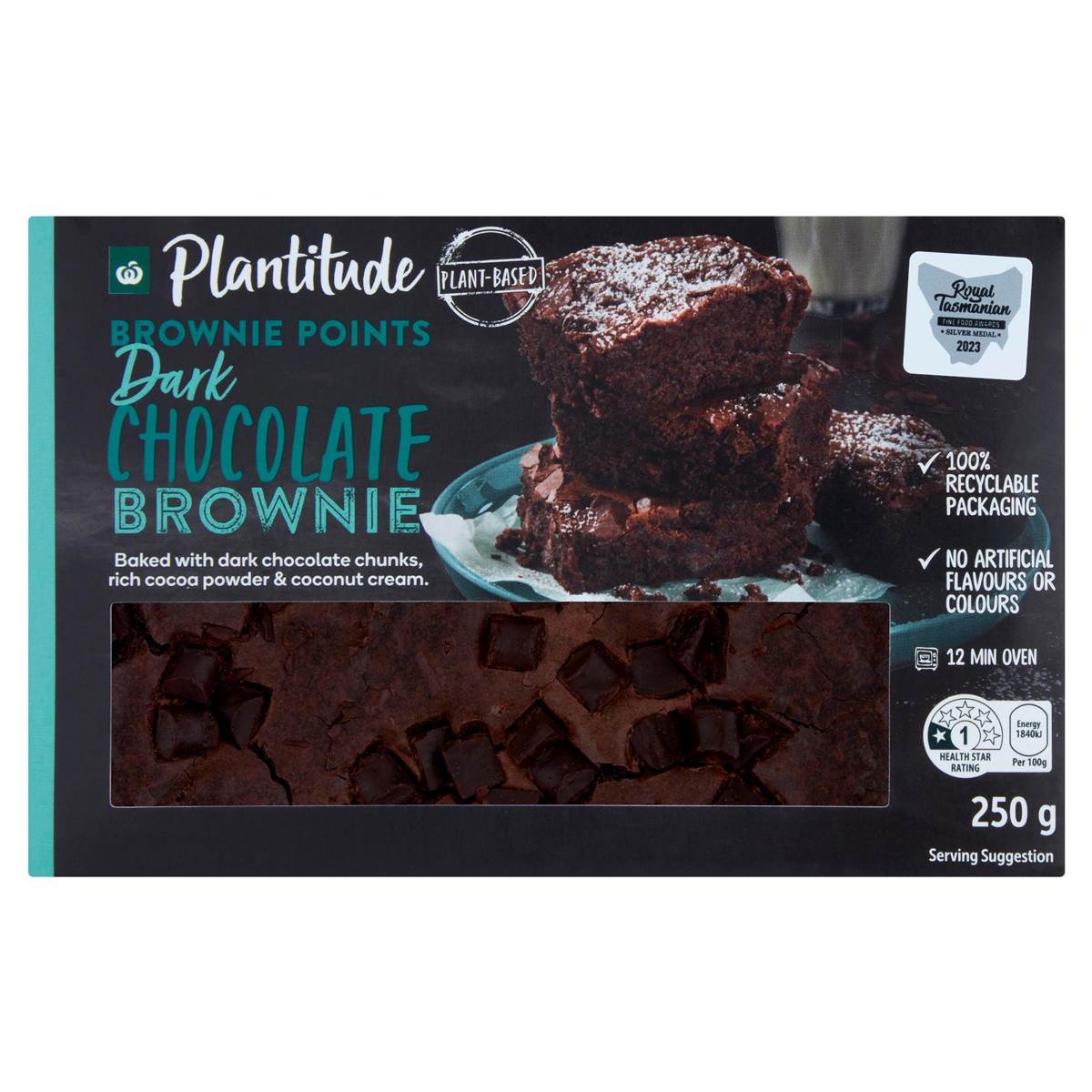 Woolworths Plantitude Vegan Dark Chocolate Brownie 250g Woolworths