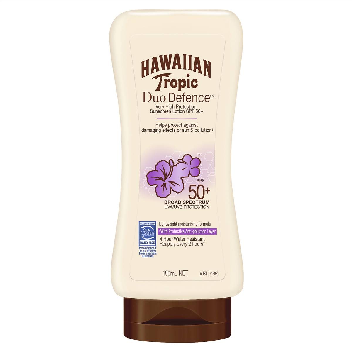 Hawaiian Tropic Duo Defence Spf50+ Sunscreen 180ml Woolworths