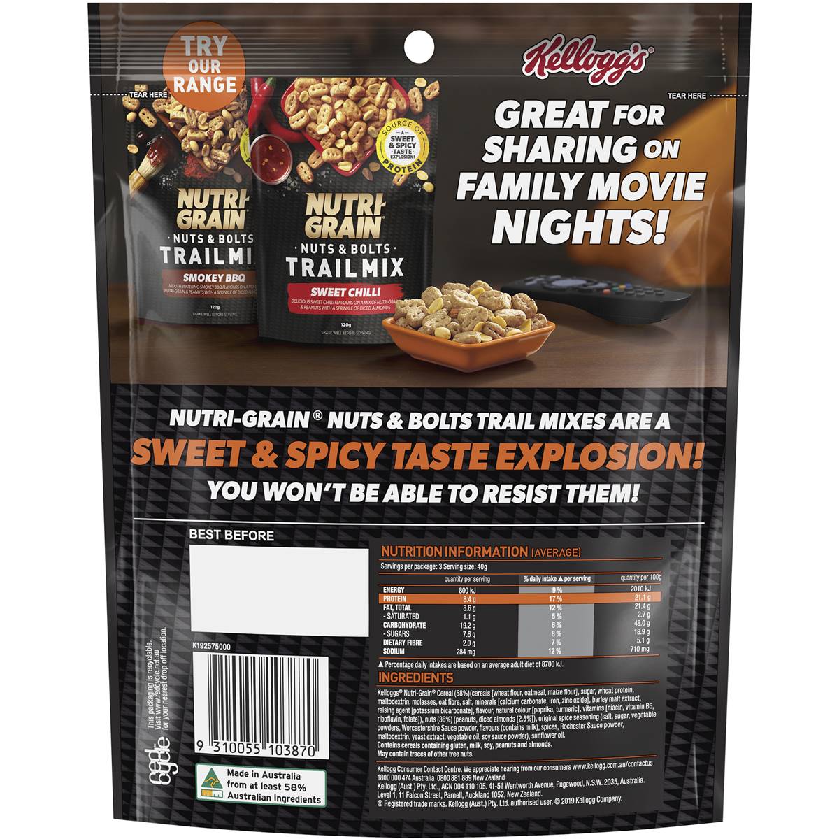 Kellogg's Nutrigrain Nuts & Bolts Spice Trail Mix 120g Woolworths