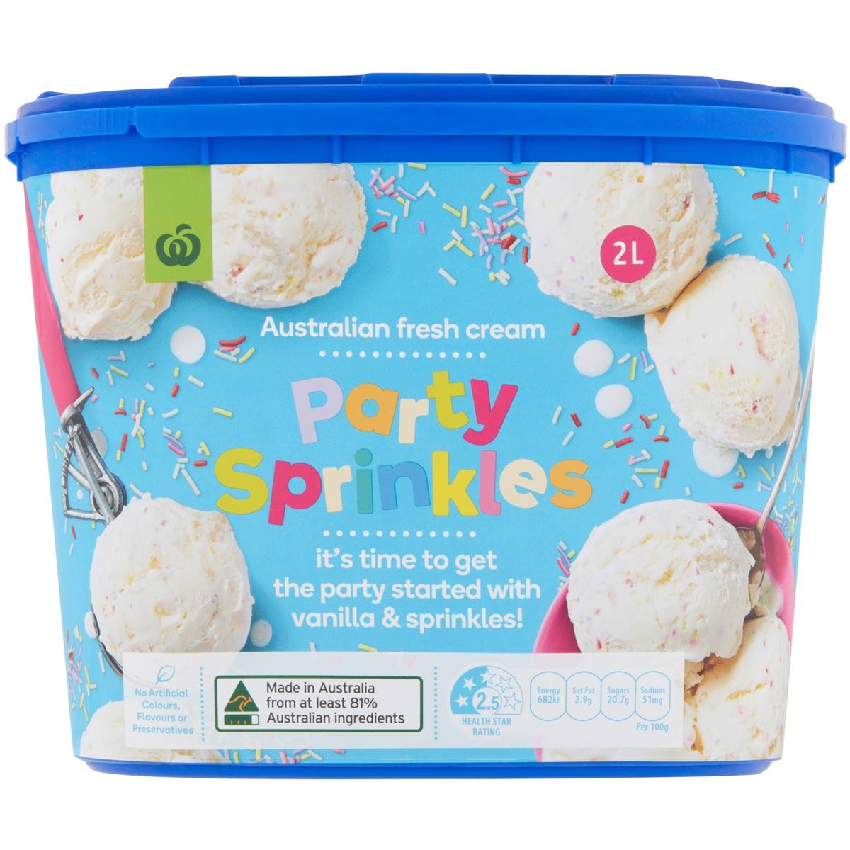 Woolworths Party Sprinkles Reduced Fat Ice Cream Tub 2l Woolworths
