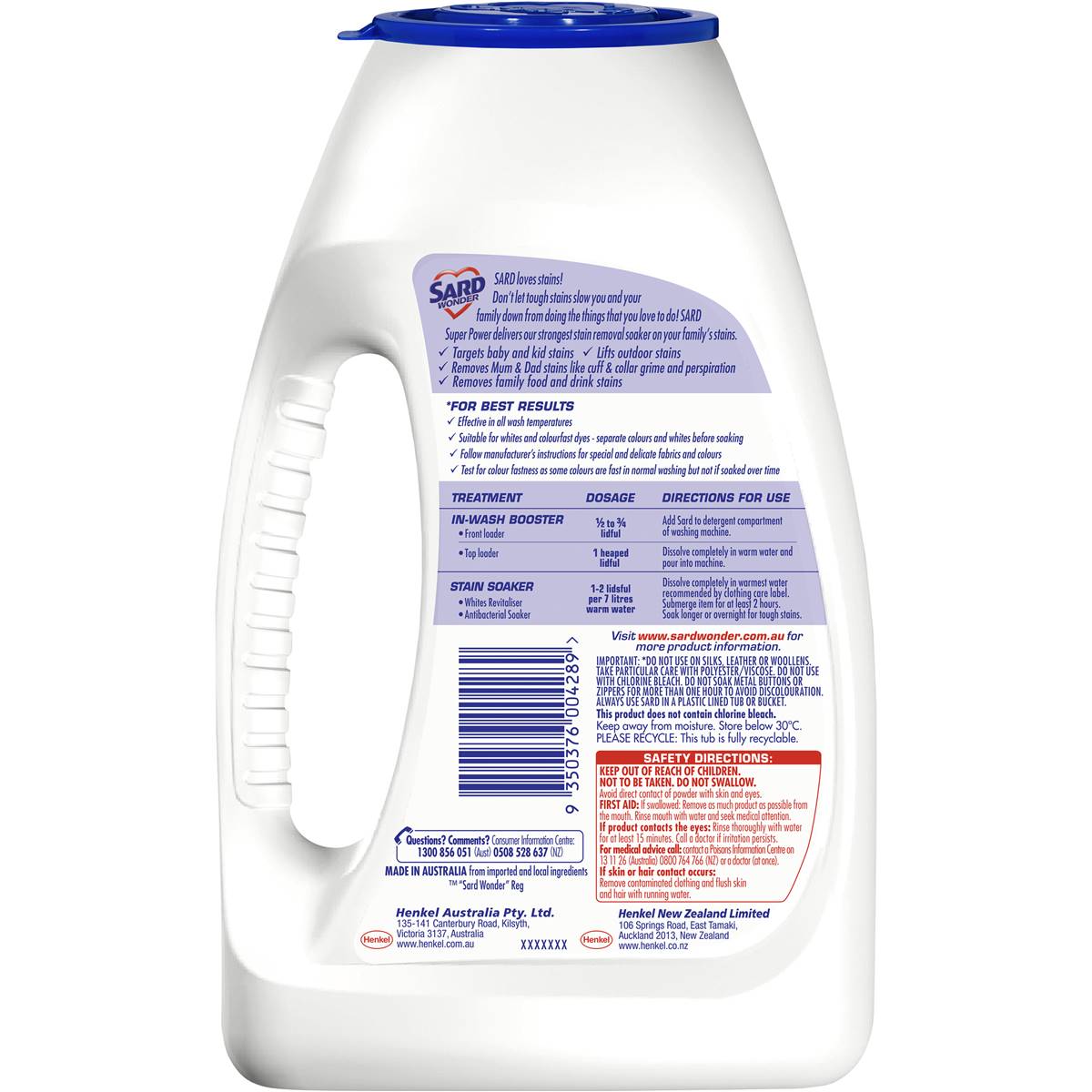 Sard Wonder Super Power Stain Remover Powder 3kg Woolworths