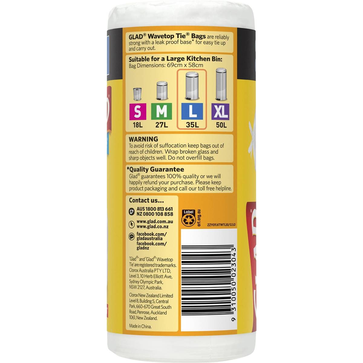 Glad Kitchen Tidy Bag Wavetop Large 30 Pack Woolworths