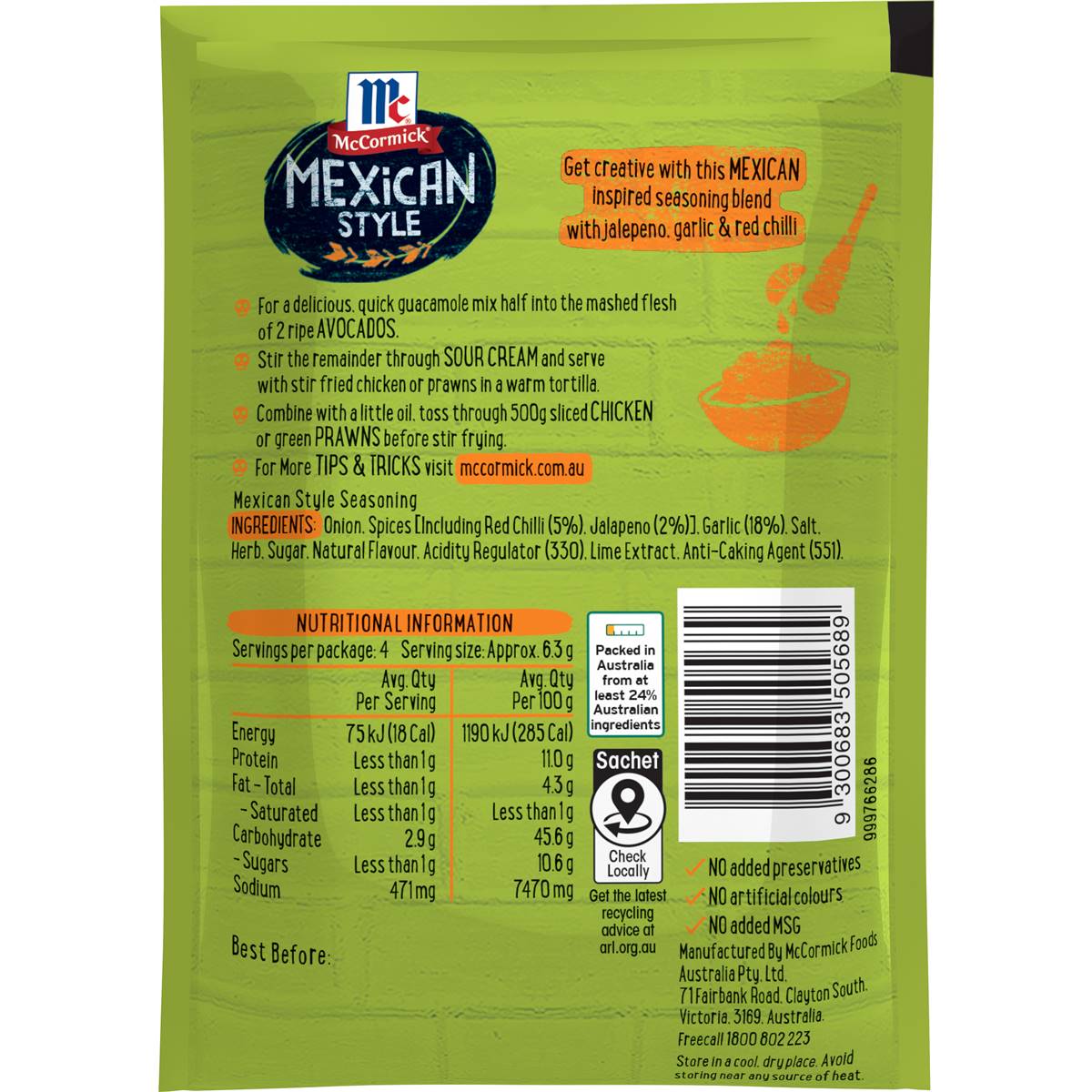 Mccormick Mexican Style Street Food Seasoning 25g Woolworths