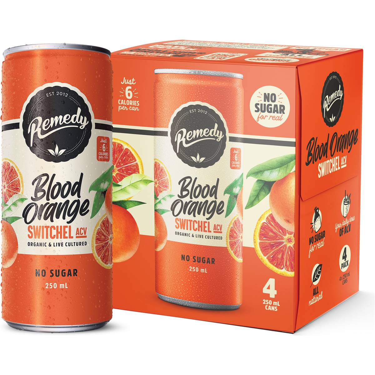 Remedy Switchel Blood Orange Cans 250ml X4 Pack | Woolworths