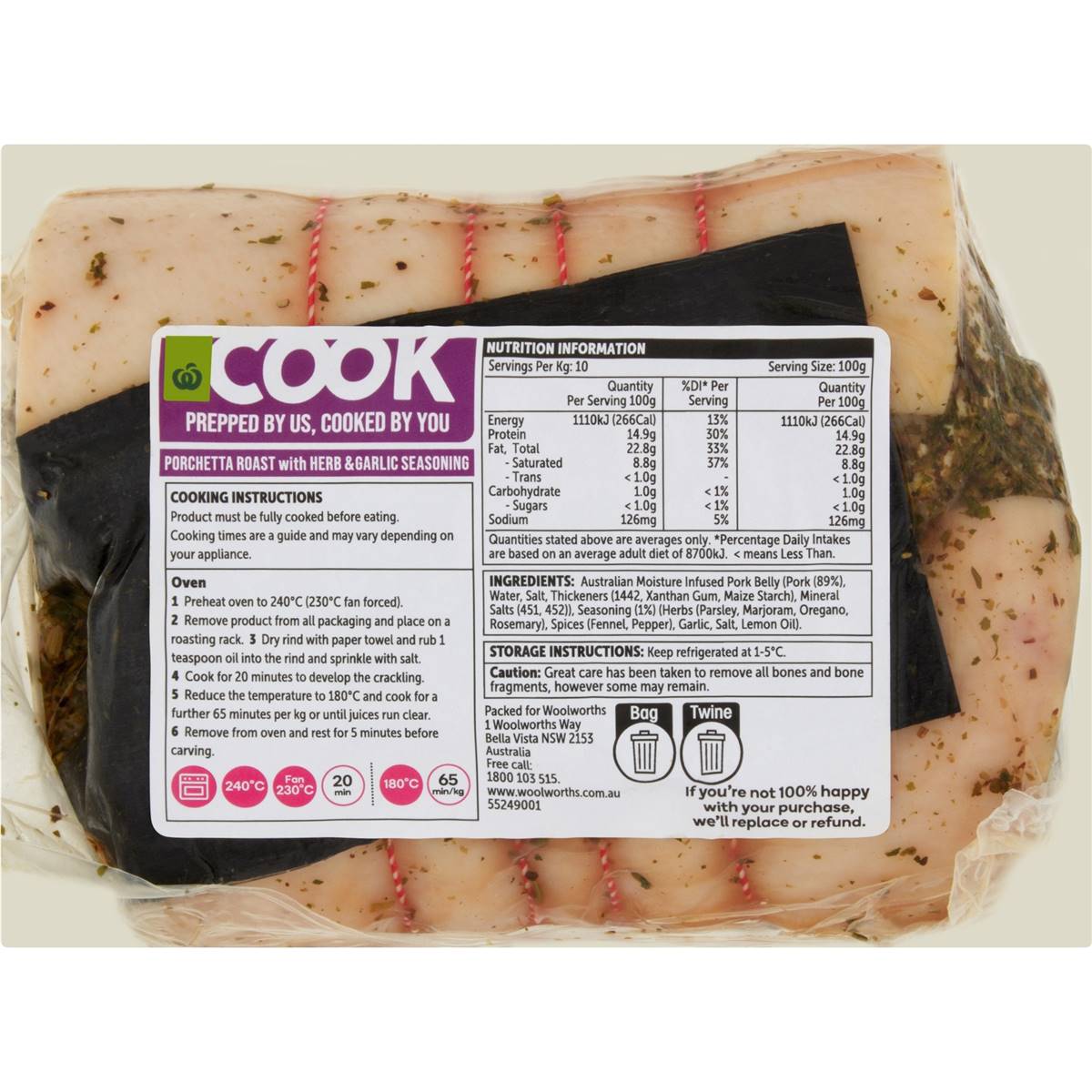 Woolworths Cook Porchetta Roast With Garlic & Herb Seasoning 1.2kg 1