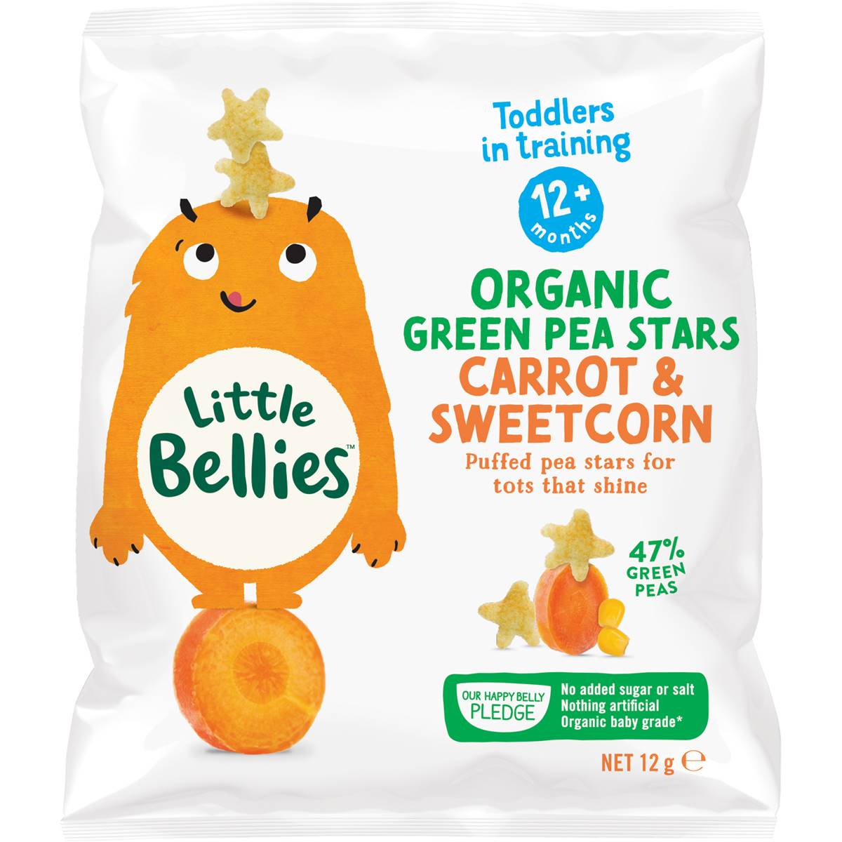 Little Bellies Organic Green Pea Stars Carrot & Sweetcorn 12g | Woolworths