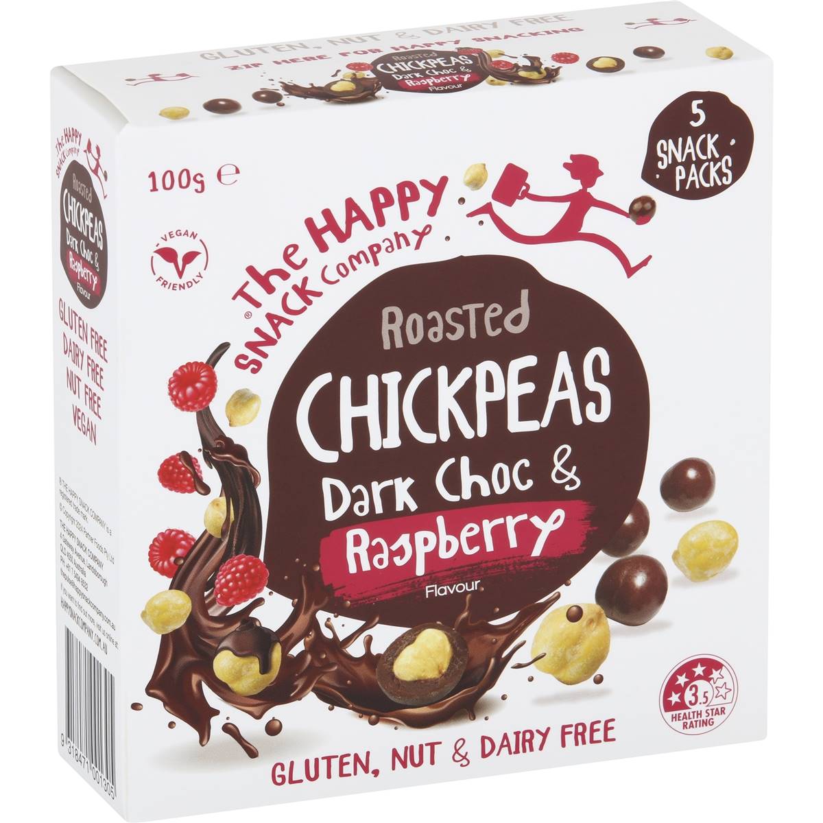The Happy Snack Company Chickpeas Dark Choc And Raspberry 5 Pack