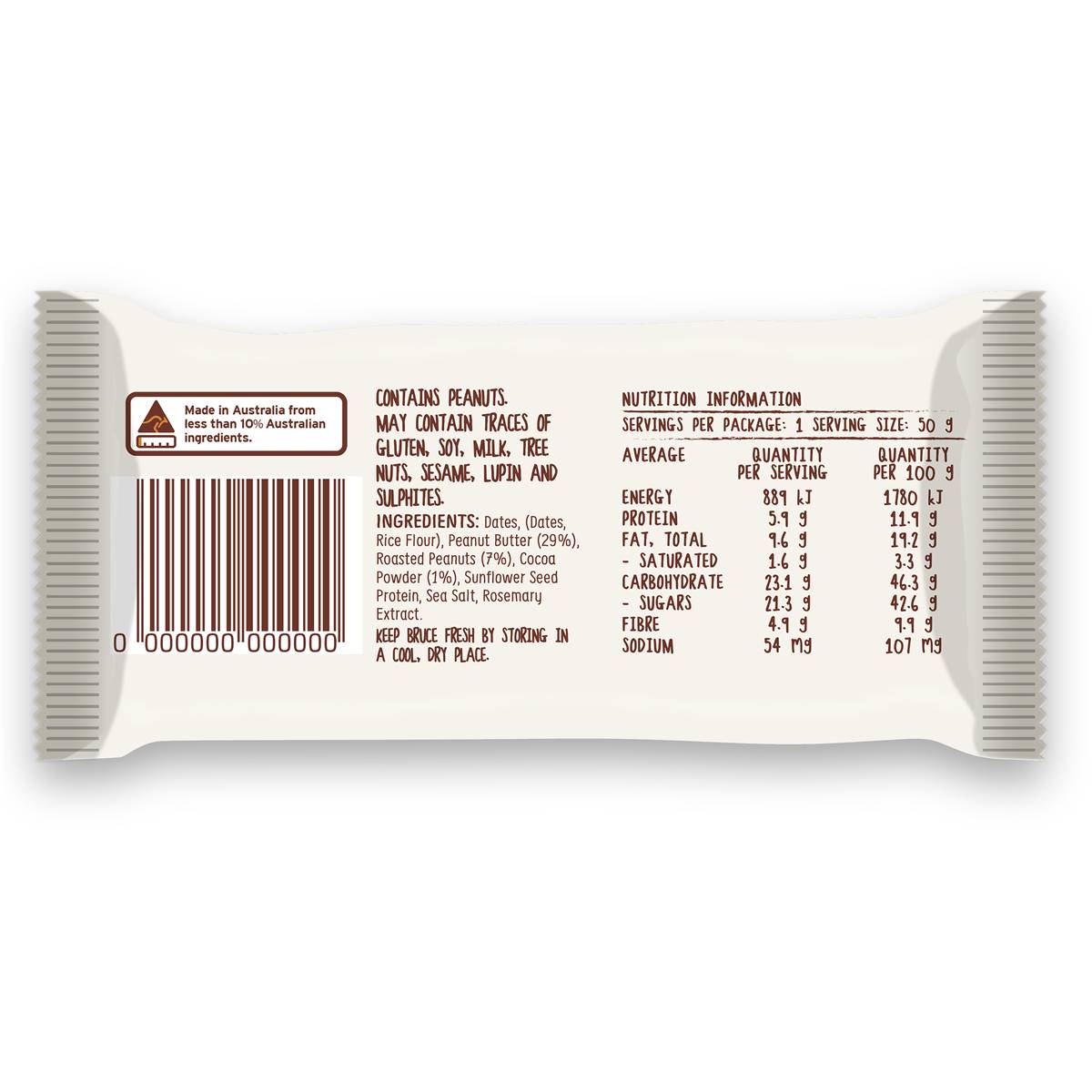 Nutty Bruce Peanut Choc Nut Butter Bar 50g Woolworths