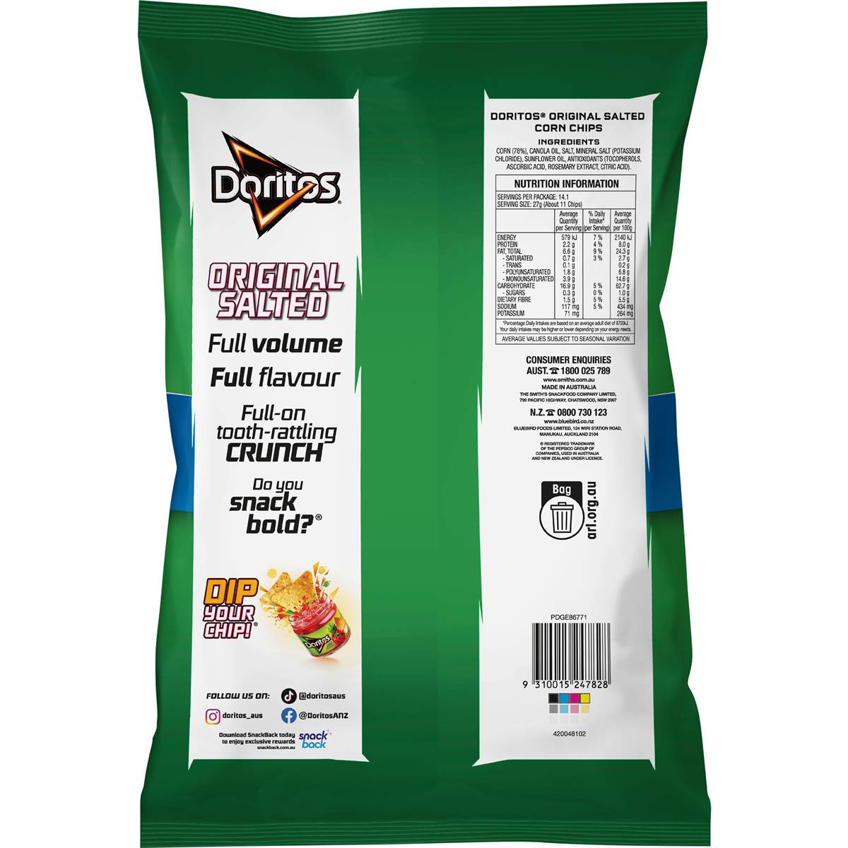 Doritos Original Salted Corn Chips Party Size 380g Woolworths