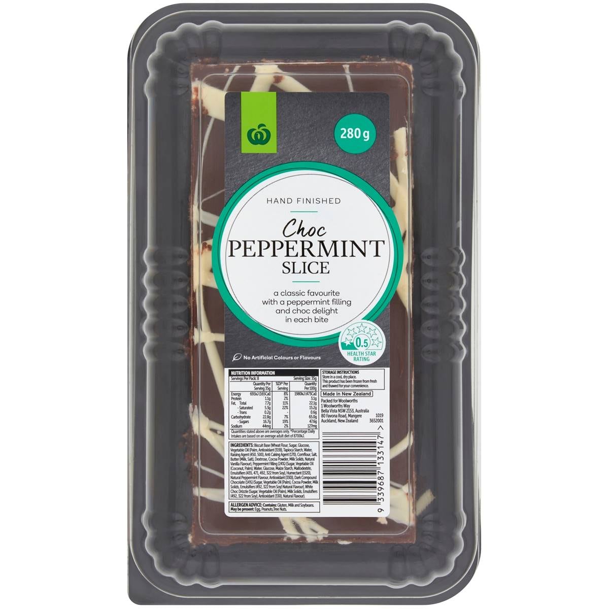 Woolworths Chocolate Peppermint Bar Slice 280g Woolworths