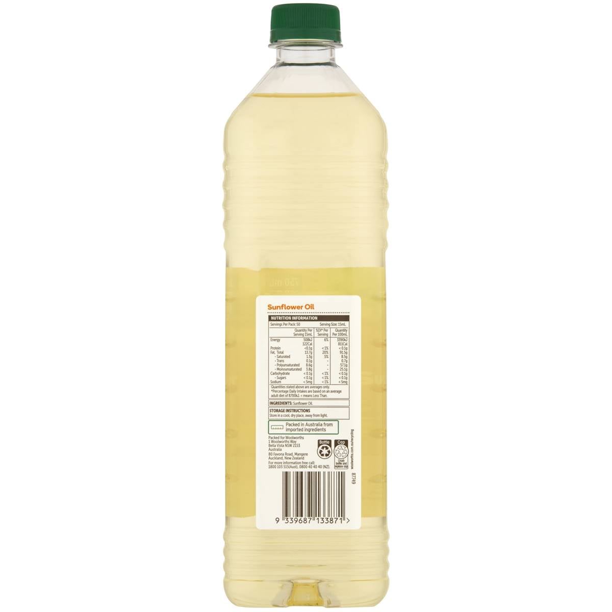 Woolworths Sunflower Oil 750ml Woolworths