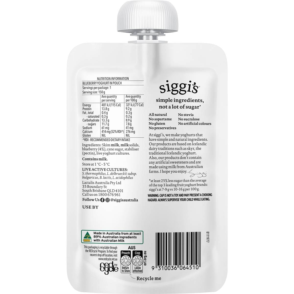 Siggi s Yoghurt Pouch Blueberry 150g Woolworths