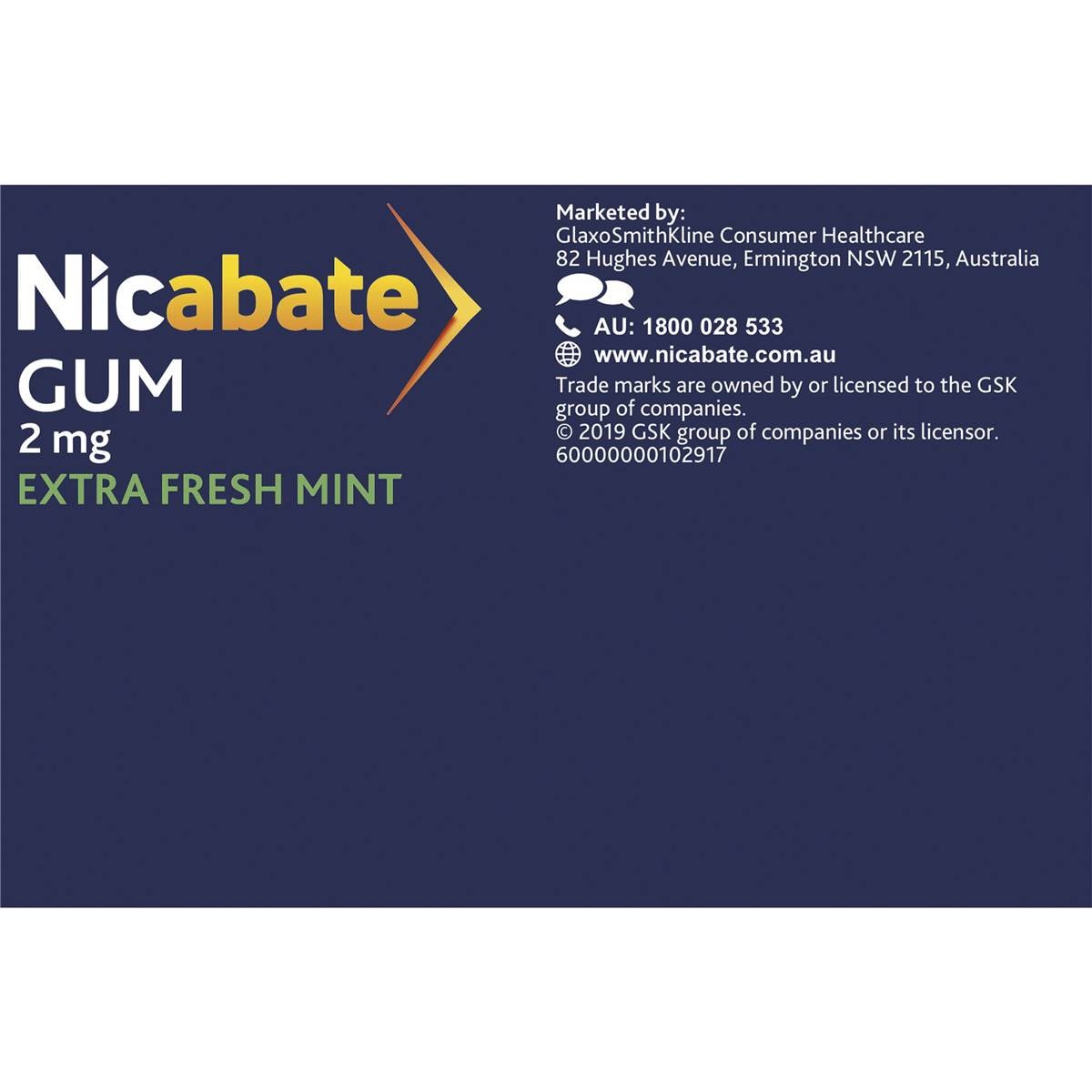Nicabate Quit Smoking Chewing Gum Regular Strength 2mg Nicotine 200