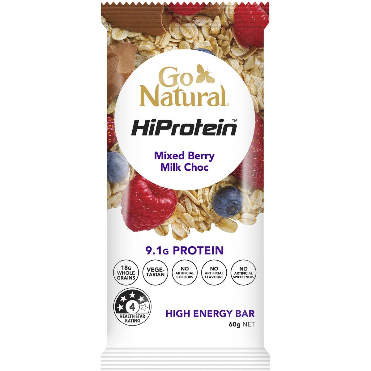 Go Natural Hiprotein Mixed Berry Bar 60g Woolworths
