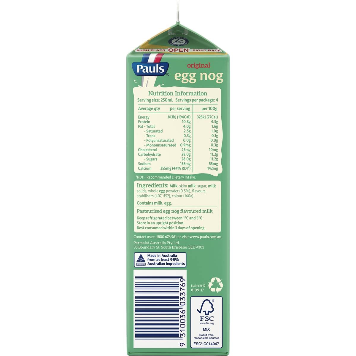 Pauls Egg Nog 1l Woolworths
