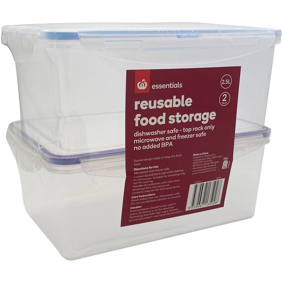 Essentials Reusable 2.5l Containers 2 Pack Woolworths