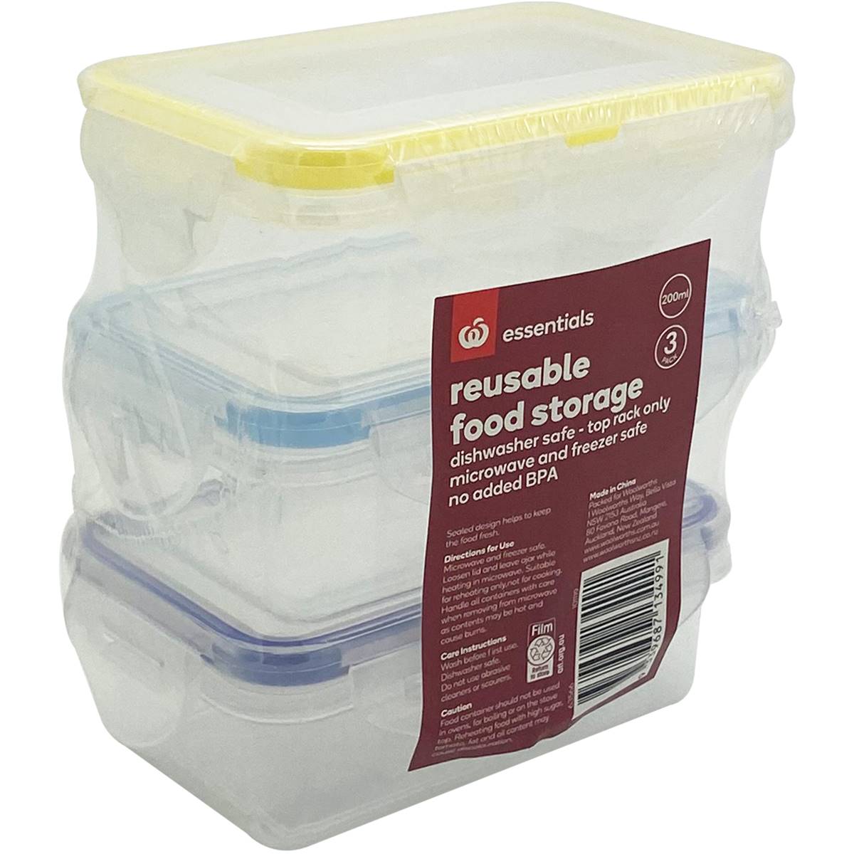 Essentials Reusable 200ml Containers 3 Pack Woolworths