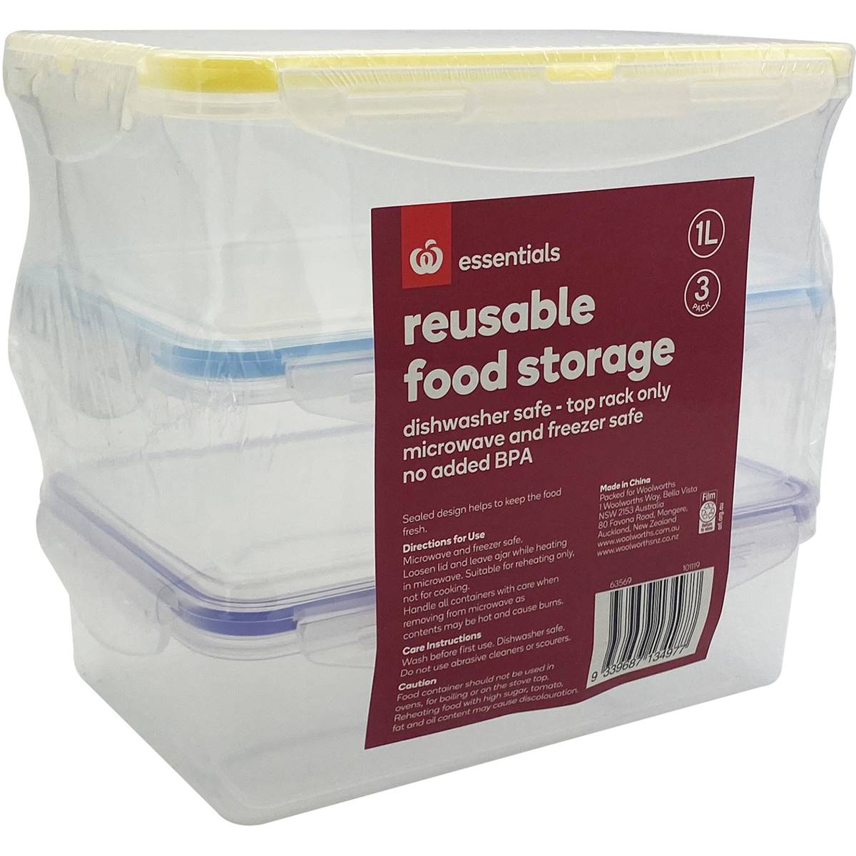 Essentials Reusable 1l Containers 3 Pack Woolworths