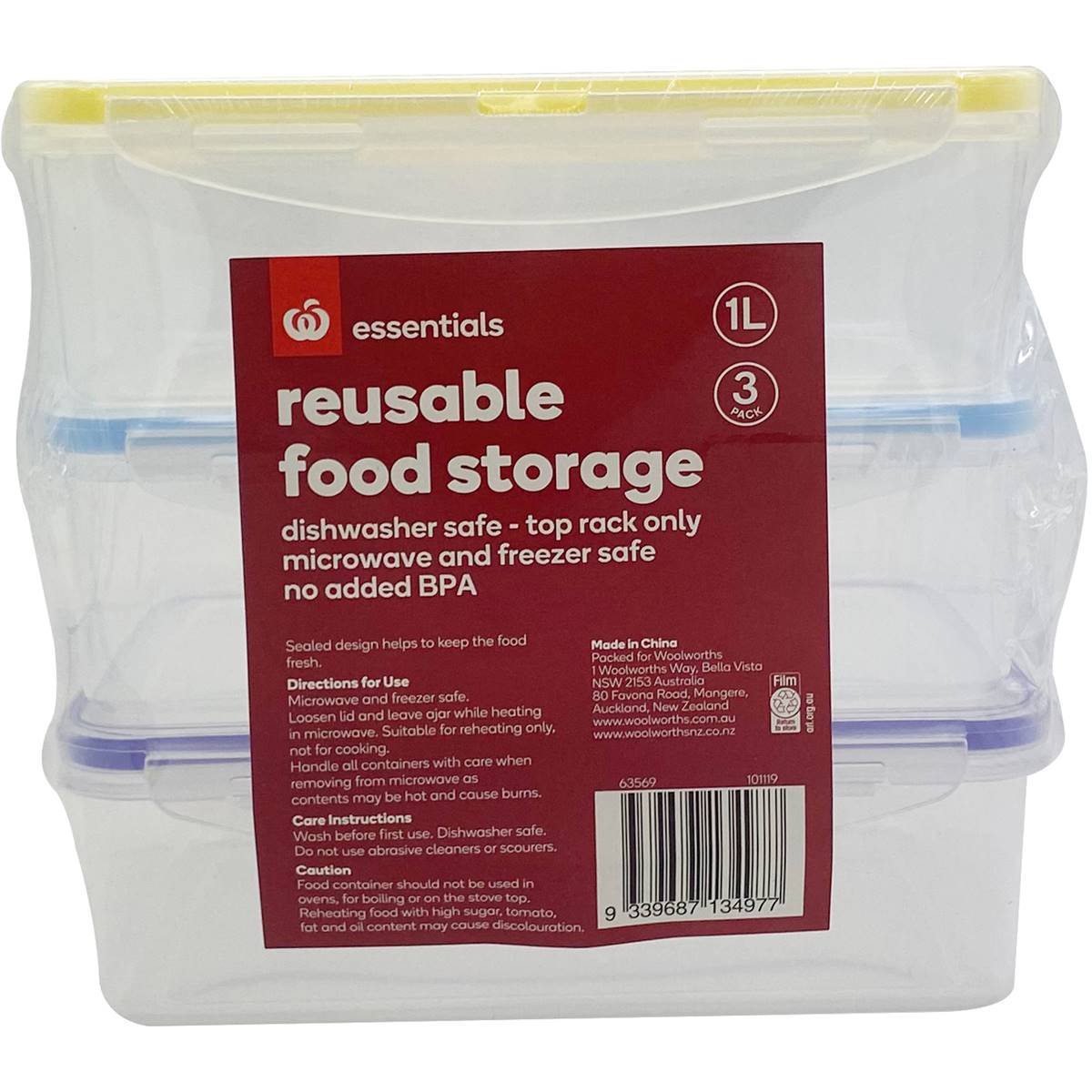 Essentials Reusable 1l Containers 3 Pack Woolworths