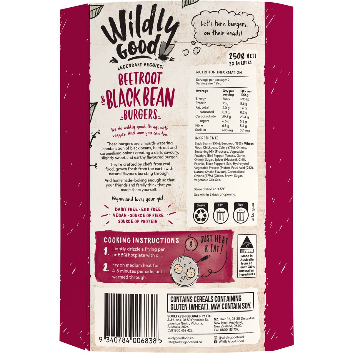 Wildly Good Beetroot & Black Bean Veggie Burgers 250g Woolworths