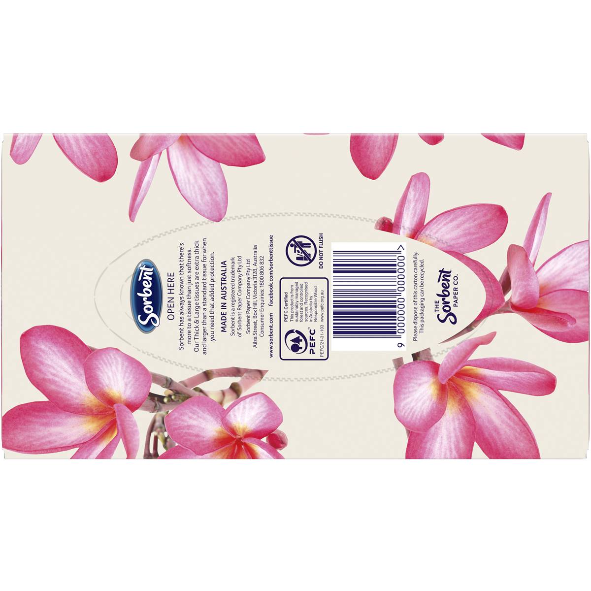 Sorbent Facial Tissue Thick & Large Frangipani & Vitamin E 90 Pack