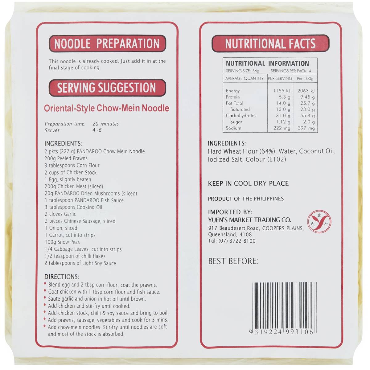 Pandaroo Noodles Chinese Chow Mein 227g Woolworths