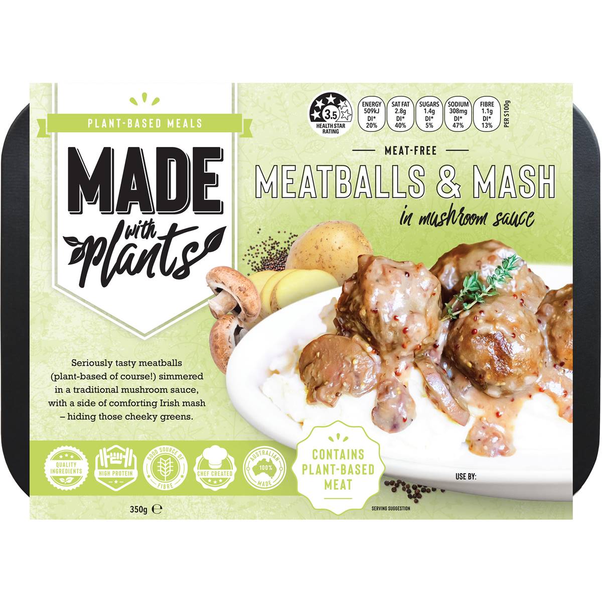 Made With Plants Plantbased Meatballs And Mash In Mushroom Sauce 350g