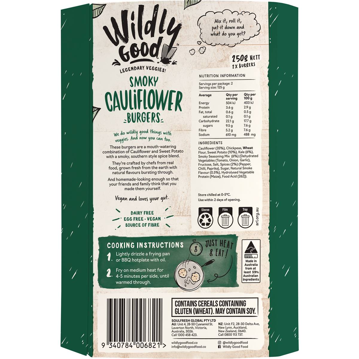 Wildly Good Smoky Cauliflower Veggie Burgers 250g Woolworths
