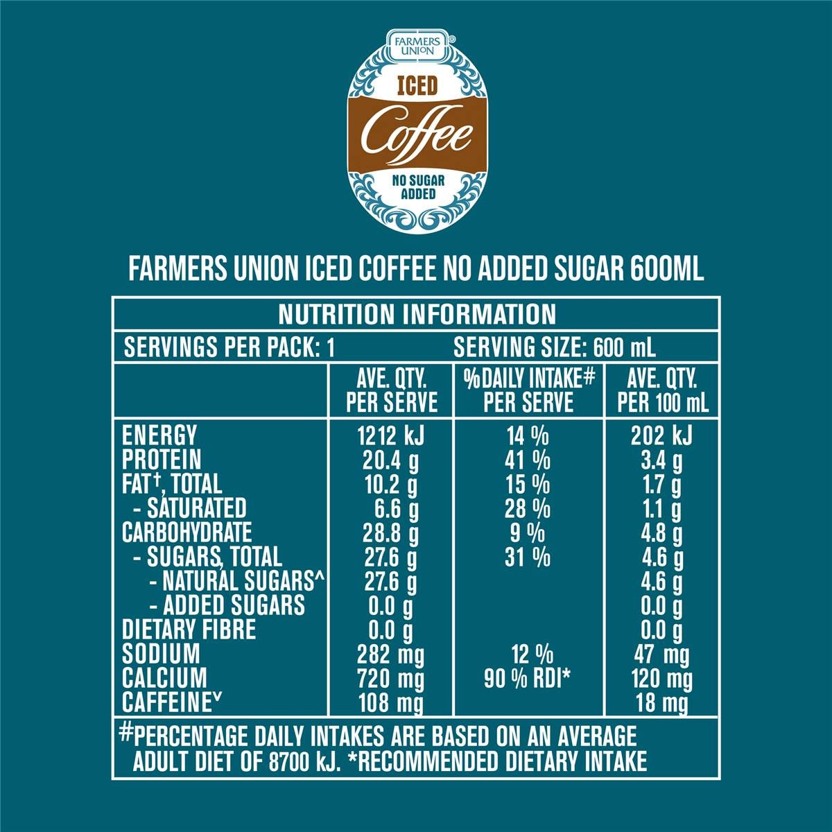 Farmers Union No Sugar Added Iced Coffee 600ml Woolworths