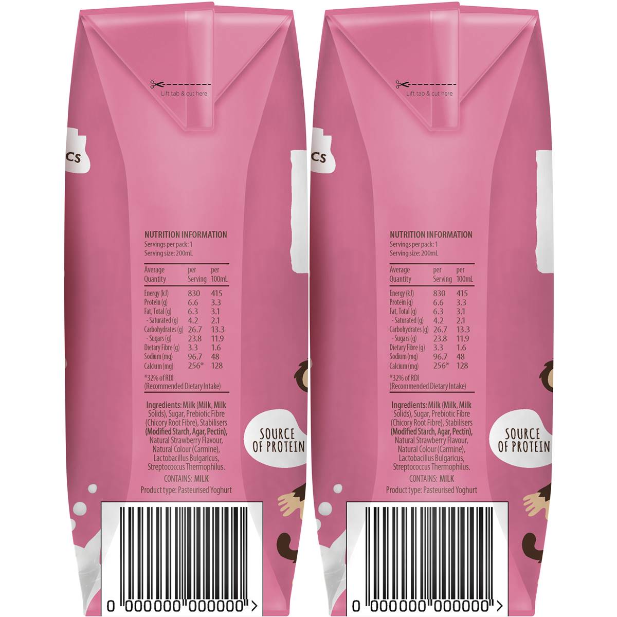 Messy Monkeys Strawberry Drink Yoghurt 6x200ml Woolworths